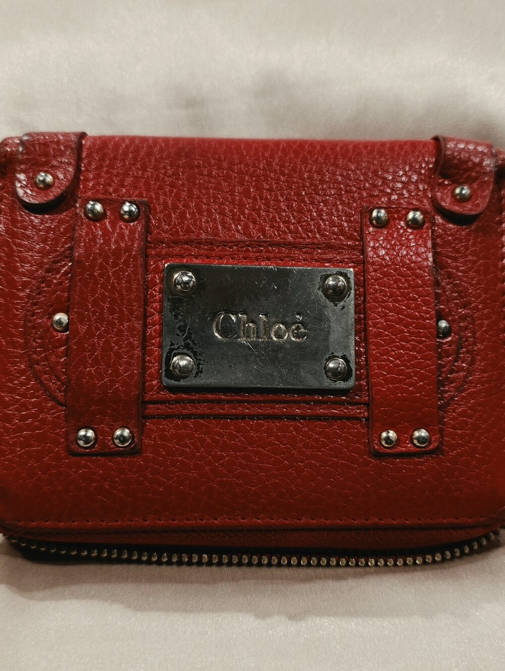 Chloe Red Leather Zip Wallet -